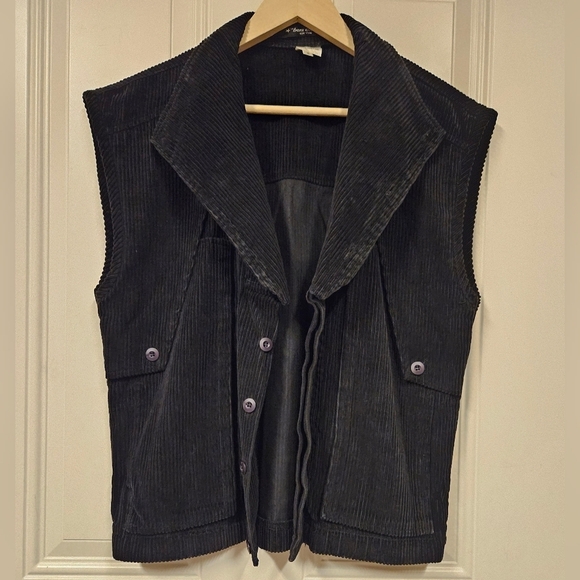 biker boho Retro black corduroy sweater vest jacket size S - Picture 2 of 10